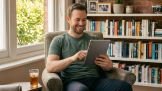 Person reading an information guide on a tablet